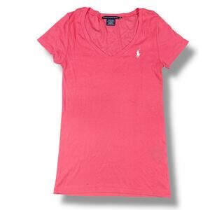 Ralph Lauren Sport Top Women‎ Medium Pink Pull Over Short Sleeve Cotton Logo